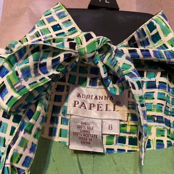 Vintage Adrianna Papell green patterned silk dress - Picture 4 of 7